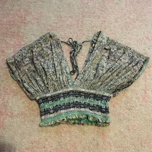 Free People Blue Paisley Tie-back Crop Top